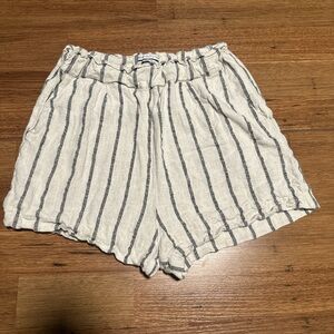 Urban Outfitters Cream and Gray Striped High Waist Shorts